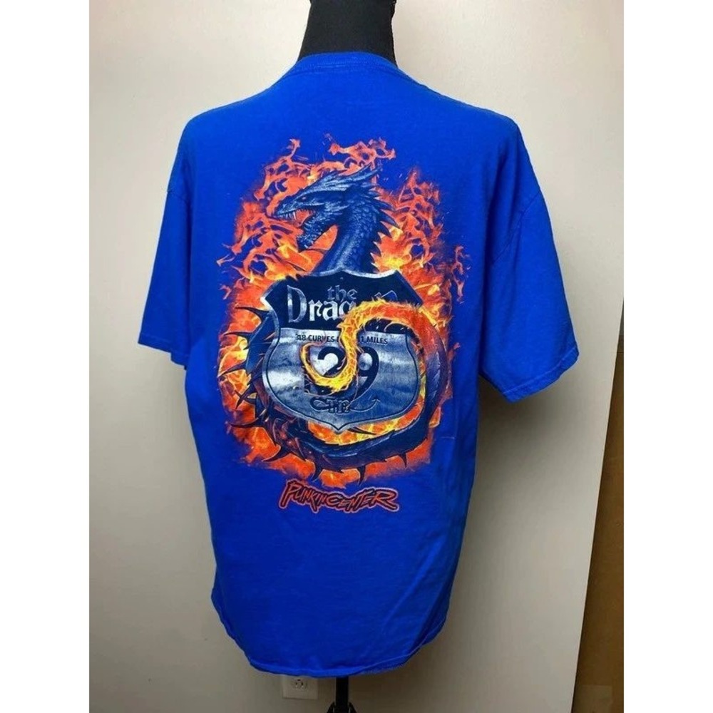 Tail of the Dragon Tee Fiery Blue Biker Graphic Shirt US Route 129 M